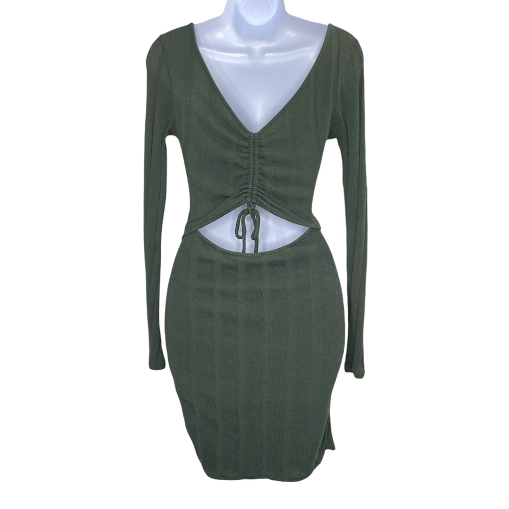 Juniors Bodycon Knit Ribbed Cutout Dress Olive M